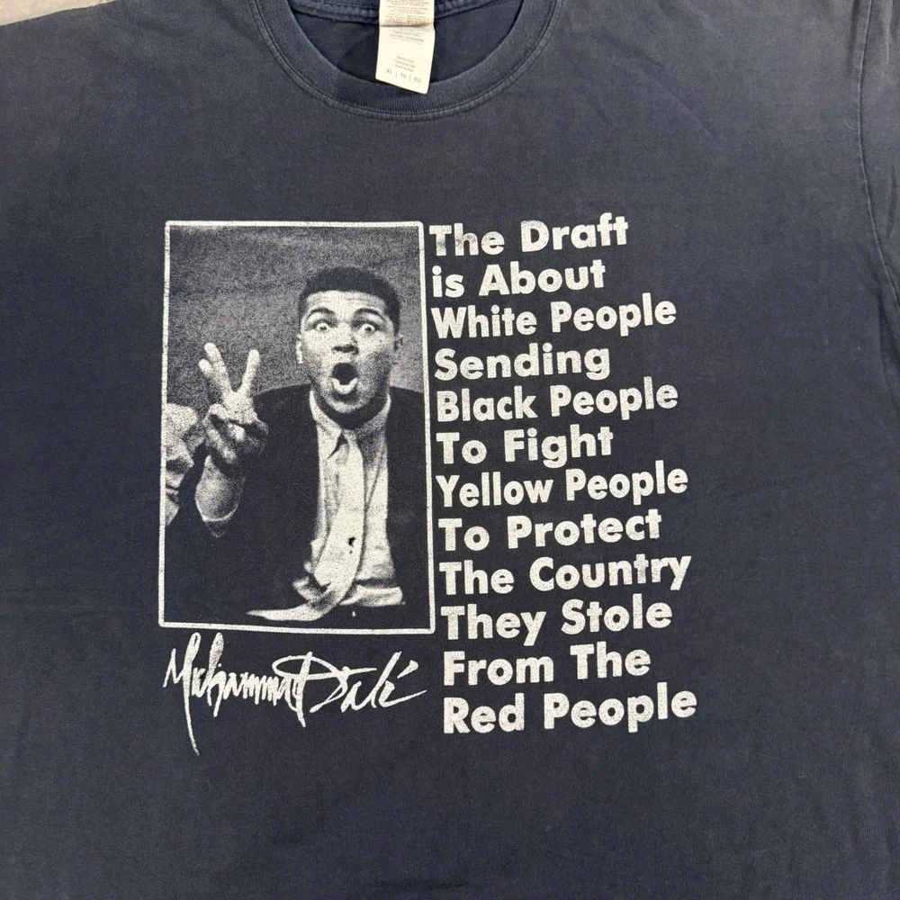 Vintage Muhammad Ali T Shirt Mens XL Black Anti-War Peace Quote Graphic Tee